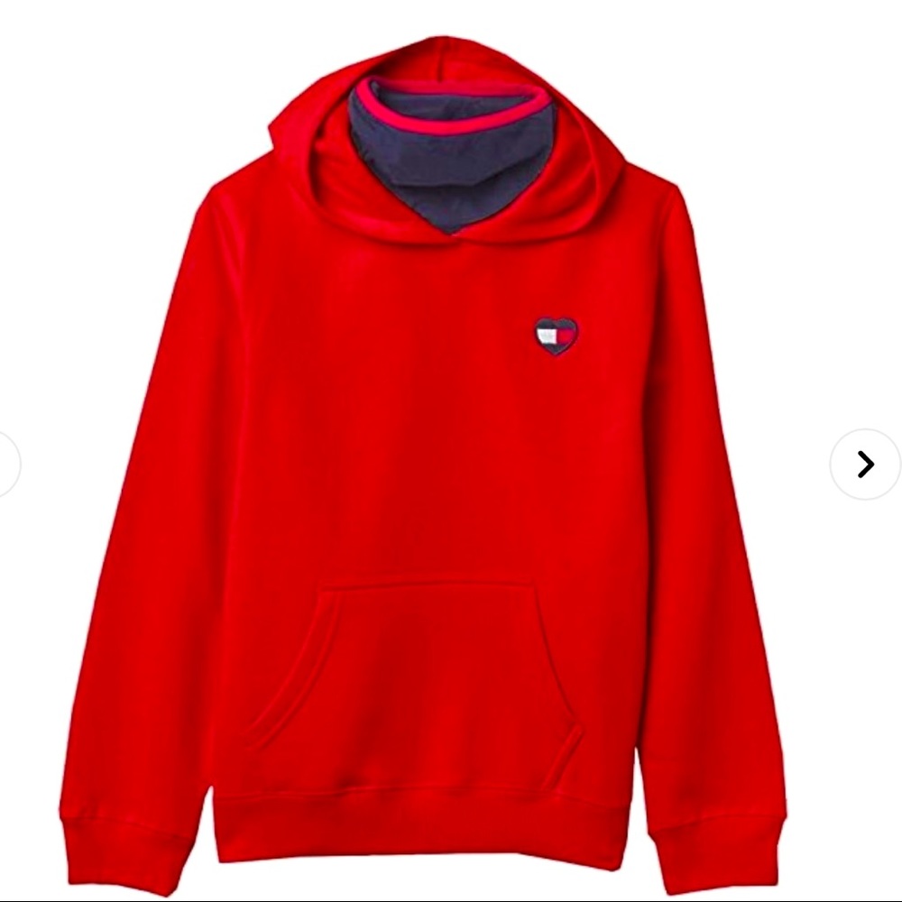 New Tommy Hilfiger Girls Integrated Face Mask Fleece Hoodie Size Medium